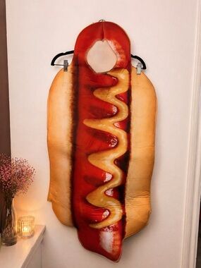 Novelty Hot Dog Costume with Ketchup & Mustard Print